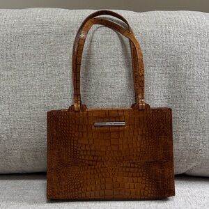 Cole Haan Croc-Embossed Shoulder Tote in Chestnut Brown vintage